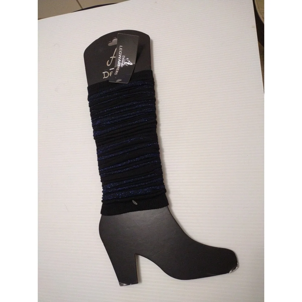 A‎ Design Legwarmer Woman's One Size Navy Black Metallic Striped Stretchy 80's